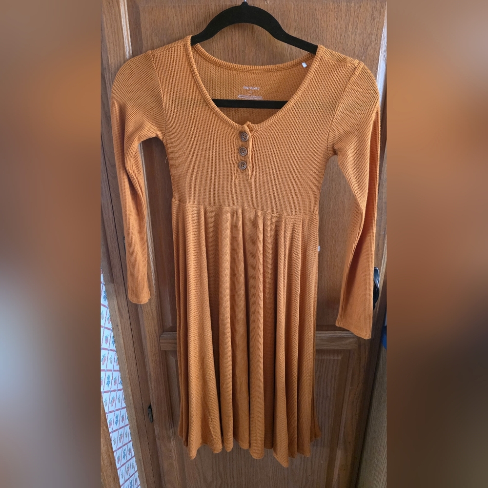 Posh Peanut Girls 10Y Worn Onc Burnt Orange Henley Waffle Long Sleeve Knit Dress